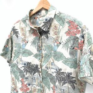C&C California Floral Button Down Shirt - Green, Red, Cream